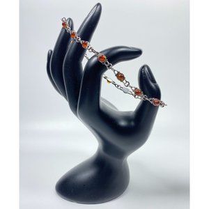 Petite Baltic Honey Amber Cabochons Sterling Silver Link Anklet Ankle Bracelet 9